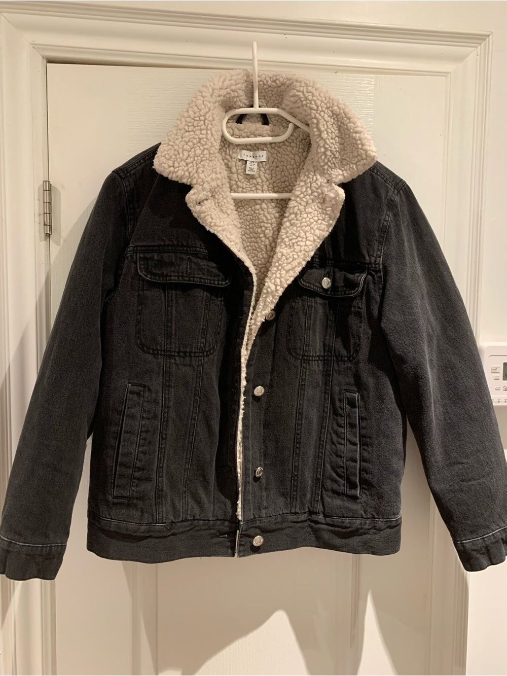 Ladies Black Sherpa-Lined Denim Jacket